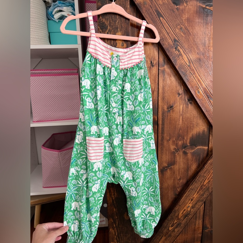 Baby Boden jersey strappy jumpsuit - elephant pattern